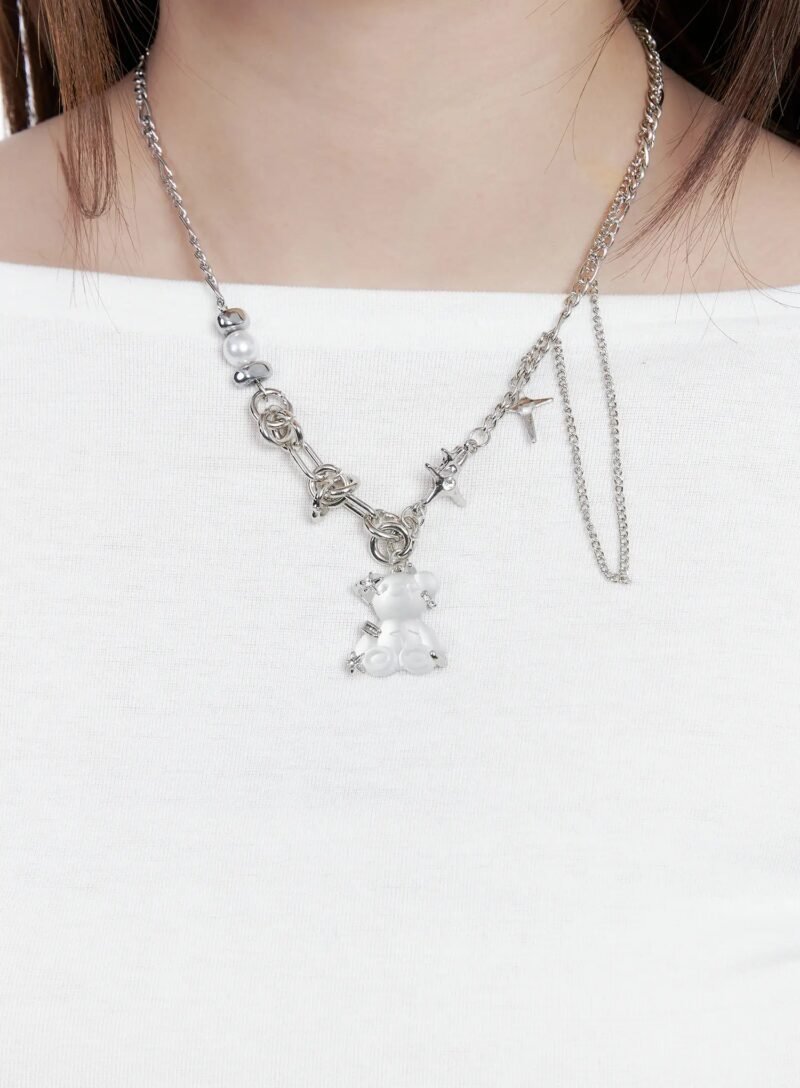 Kpop Teddy Pendant Chain Necklace