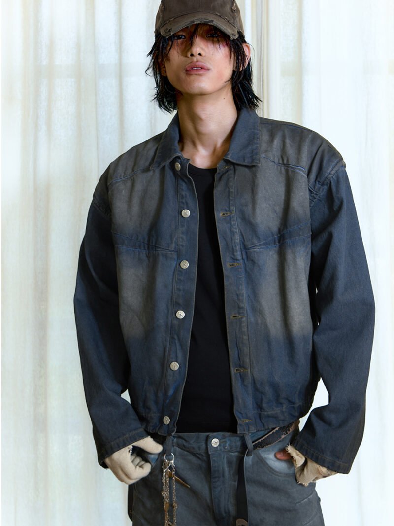 Frosted Denim Jacket – Distressed Washed Vintage Style